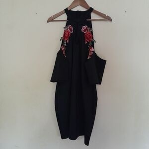 Cut Out Shoulder Black Floral Dress Size 3XL